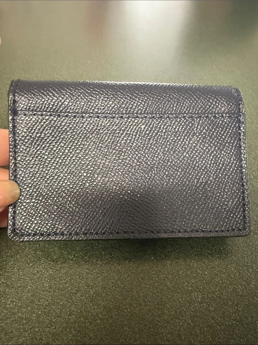 Coach Navy Leather Card Holder with Gold Logo